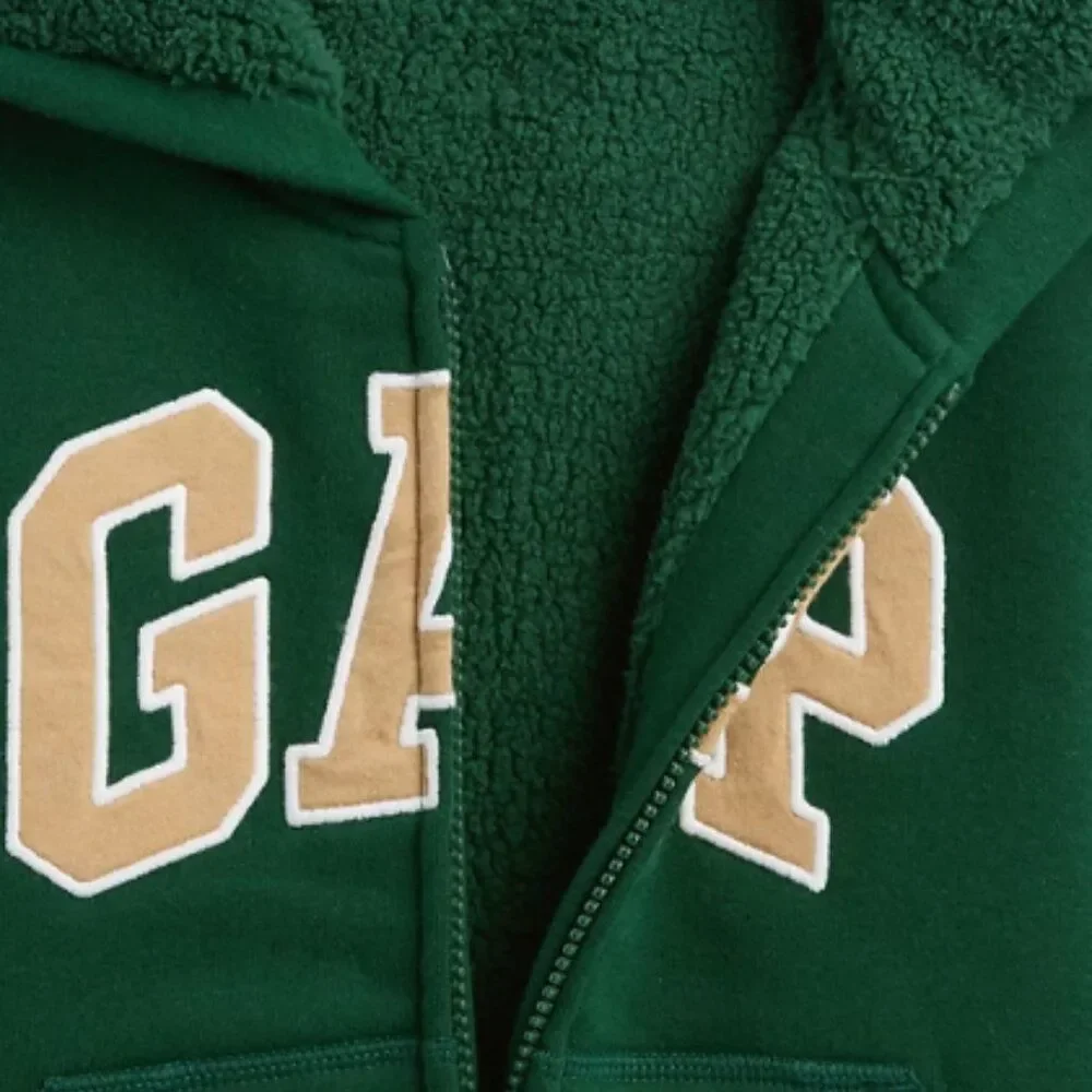 Gap Baby Front Logo Sherpa Lined Zip Hoodie Soft Cotton Fleece Winter Green